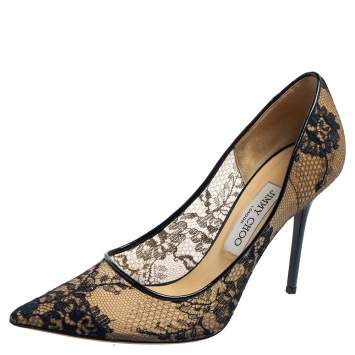 Pre Owned Jimmy Choo Dark Blue Lace Romy Pointed-Toe Pumps Size 39