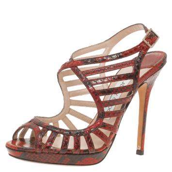Jimmy Choo Red Python Keenan Python Platform Sandals Size 37.5