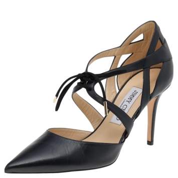 Pre Owned Jimmy Choo Black Leather Crisscross Pumps Size 38