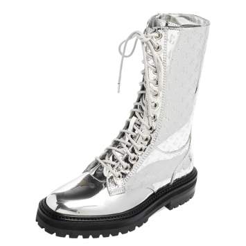 Pre Owned Jimmy Choo Silver Leather Cora Combat Boots Size 37