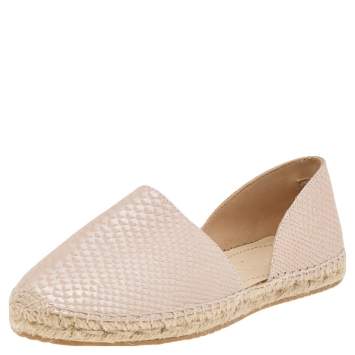 Pre Owned Jimmy Choo Beige Snakeskin Embossed Leather Dreya D'orsay Flat Espadrilles Size 39
