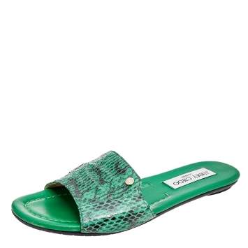 Pre Owned Jimmy Choo Green Python Nanda Flat Slides Size 36