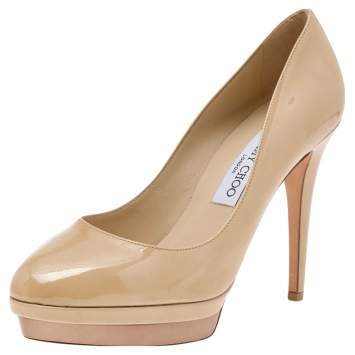 Pre Owned Jimmy Choo Beige Patent Leather Platform Pumps Size 39