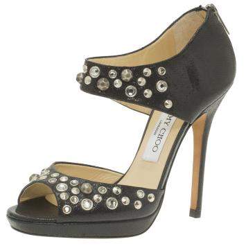 مملوكة مسبقًا Jimmy Choo Black Studded Leather Bonnie Back Zip Platform Sandals Size 36.5