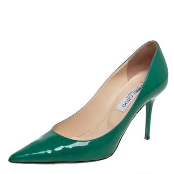 Pre Owned Jimmy Choo Green Patent Leather Abel Pointed Toe Pumps Size 38