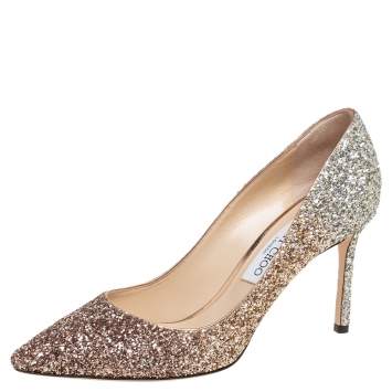 Pre Owned Jimmy Choo Ombre Silver Coarse Glitter Romy Pumps Size 40