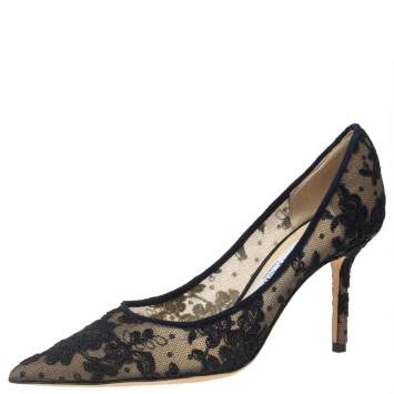Pre Owned Jimmy Choo Dark Blue Lace Romy Pointed-Toe Pumps Size 36