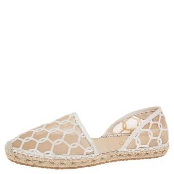 Pre Owned Jimmy Choo White Embroidered Mesh Dreya D'orsay Flat Espadrilles Size Size 40