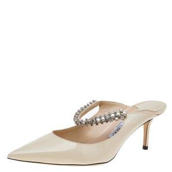 Pre Owned Jimmy Choo Cream Patent Leather Embellished Bing Mules Size 40