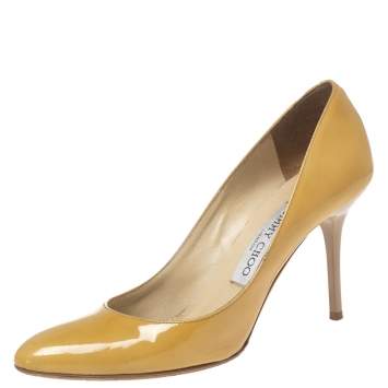 Pre Owned Jimmy Choo Yellow Patent Leather Gilbert Pumps Size 36