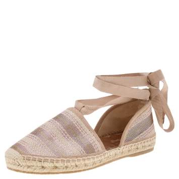 Pre Owned Jimmy Choo Pink Fabric Ankle Wrap Sandals Size 38.5