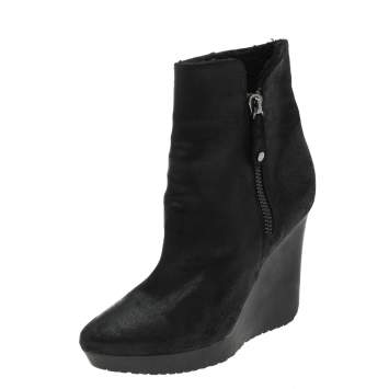 Pre Owned Jimmy Choo Black Rugged Suede Britania Wedge Ankle Boots Size 40