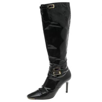 Pre Owned Jimmy Choo Black Patent Leather Sheila Knee Length Boots Size 39