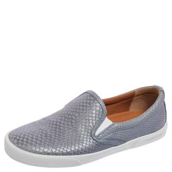 Pre Owned Jimmy Choo Blue Python Embossed Leather Demi Slip On Sneakers Size 37