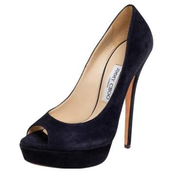 Pre Owned Jimmy Choo Navy Blue Suede Dahlia Platform Pumps Size 39