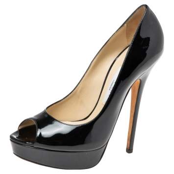 Pre Owned Jimmy Choo Black Patent Leather Dahlia Platform Pumps Size 39