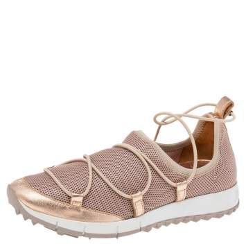 Pre Owned Jimmy Choo Dusty Pink/ Rose Gold Mesh and Leather Trim Andrea Slip-On Sneakers Size 36