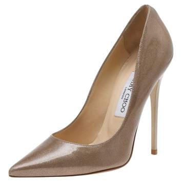 Pre Owned Jimmy Choo Gold Glitter Patent Leather Anouk Pointed Toe Pumps Size 37