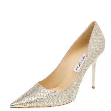 Pre Owned Jimmy Choo Metallic Silver/Gold Glitter And Lurex Abel Pointed Toe Pumps Size 42