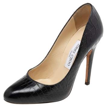 Pre Owned Jimmy Choo Black Croc Embossed Leather Round Toe  Pumps Size 36