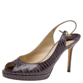 Pre Owned Jimmy Choo Brown Watersnake PeepToe Sandals Size 38