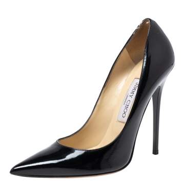 Pre Owned Jimmy Choo Black Patent Leather Romy Pumps Size 37.5