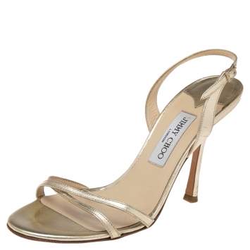 Pre Owned Jimmy Choo Gold Leather Indie Slingback Sandals Size 40.5
