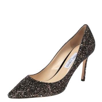 Pre Owned Jimmy Choo Black Glitter Pointed Toe Pumps Size 41.5