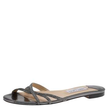 Pre Owned Jimmy Choo Metallic Lurex Fabric Strappy Flat Sandals Size 39