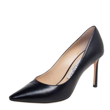 Pre Owned Jimmy Choo Black Leather Romy Pointed Toe Pumps Size 36.5