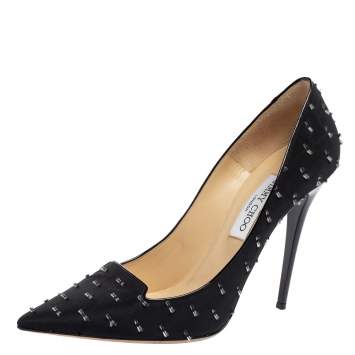 Pre Owned Jimmy Choo Black Fabric Pointed-Toe Pumps Size 41