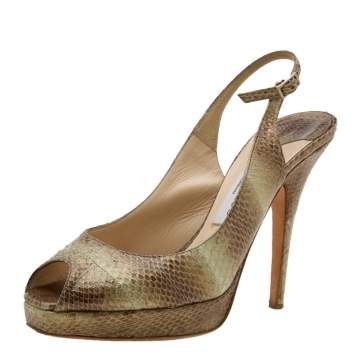 Pre Owned Jimmy Choo Multicolor Python Embossed Leather Peep Toe Slingback Sandals Size 38