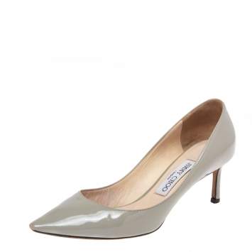 Pre Owned Jimmy Choo Grey Patent Leather  Pointed Toe Pumps Size 36.5