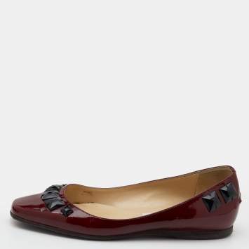 Pre Owned Jimmy Choo Burgundy Patent Leather Crystal Embellished Watson Ballet Flats Size 37.5