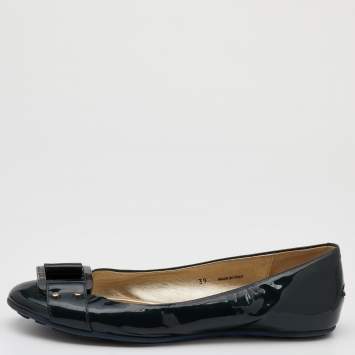 Pre Owned Jimmy Choo Dark Green Patent Leather Morse Buckle Ballet Flats Size 39