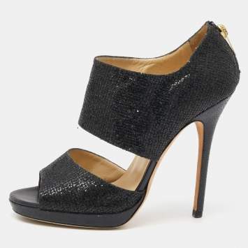 مملوكة مسبقًا Jimmy Choo Black Glitter Private Platform Sandals Size 39