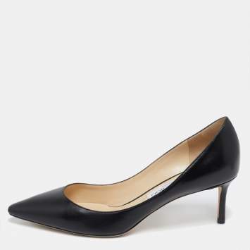 Pre Owned Jimmy Choo Black Leather Romy Pointed Toe Pumps Size 39.5