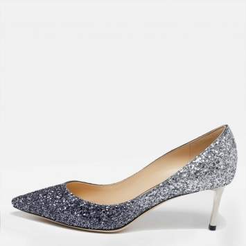 Pre Owned Jimmy Choo Two Tone Ombre Coarse Glitter Fabric Romy Pointed Toe Pumps 37.5