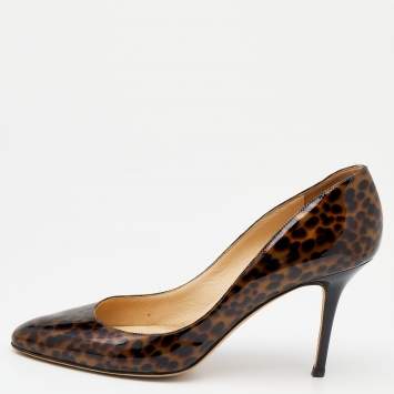 Pre Owned Jimmy Choo Brown/Black Leopard Print Patent Leather Pumps Size 38.5