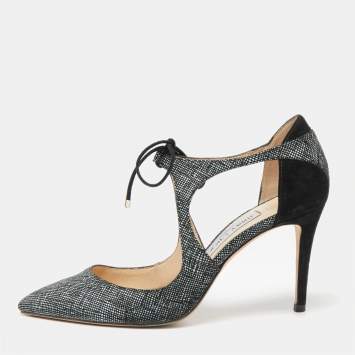 Pre Owned Jimmy Choo Black/Grey Textured Suede Vanessa 85 Pointed Toe Pumps Size 37