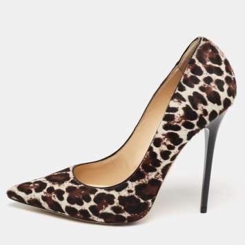 Pre Owned Jimmy Choo Tri-Color Leopard Print Calf Hair Anouk Pumps Size 38