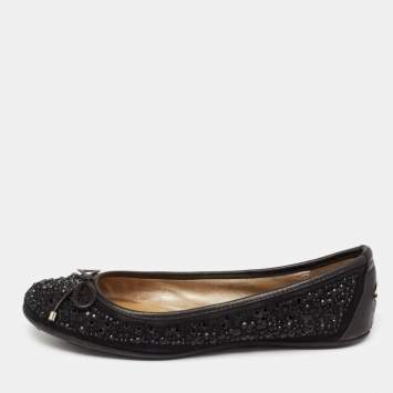 Pre Owned Jimmy Choo Black Crystal Embellished Suede and Leather Weber Ballet Flats Size 35