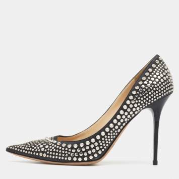 Pre Owned Jimmy Choo Black Leather Studded Spikes Pointed Toe Pumps Size 41