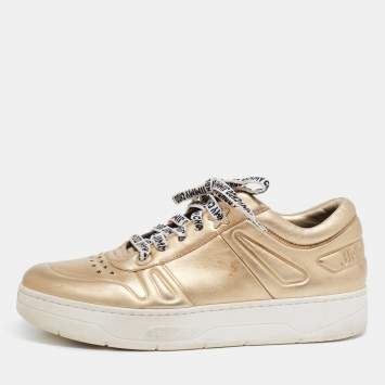 Pre Owned Jimmy Choo Gold Leather Hawaii Sneakers Size 41
