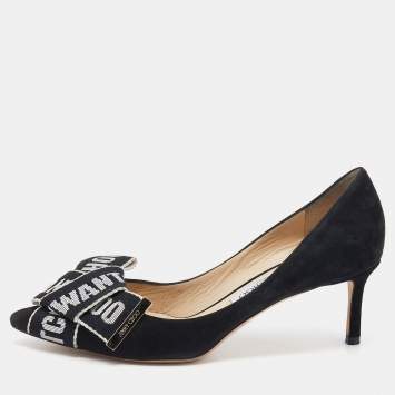 Pre Owned Jimmy Choo Black Suede Tegan Logo Tape Pointed Toe Pumps Size 38