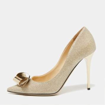 Pre Owned Jimmy Choo Gold Lurex Fabric Vesna Pumps Size 37