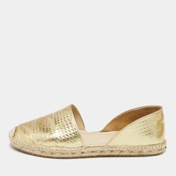 Pre Owned Jimmy Choo Gold Embossed Laminated Leather Dreya Flat Espadrilles Size 38.5