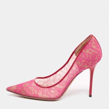 Pre Owned Jimmy Choo Hot Pink Lace Abel Pumps Size 36.5 