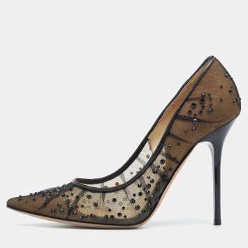 Pre Owned Jimmy Choo Black Crystal Embellished Mesh Kelson Pumps Size 36
