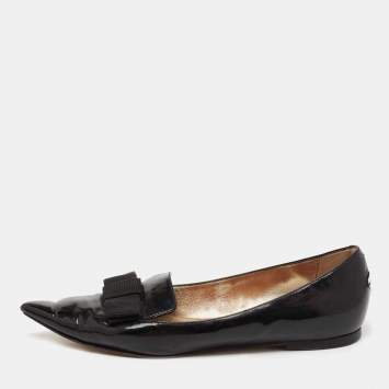 Pre Owned Jimmy Choo Black Patent Leather Gala Bow Ballet Flats Size 37.5